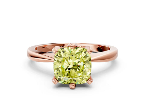 Rose gold Fancy Yellow Cushion Cut Solitaire Engagement Ring with Six-Prong Setting and Tapered Band