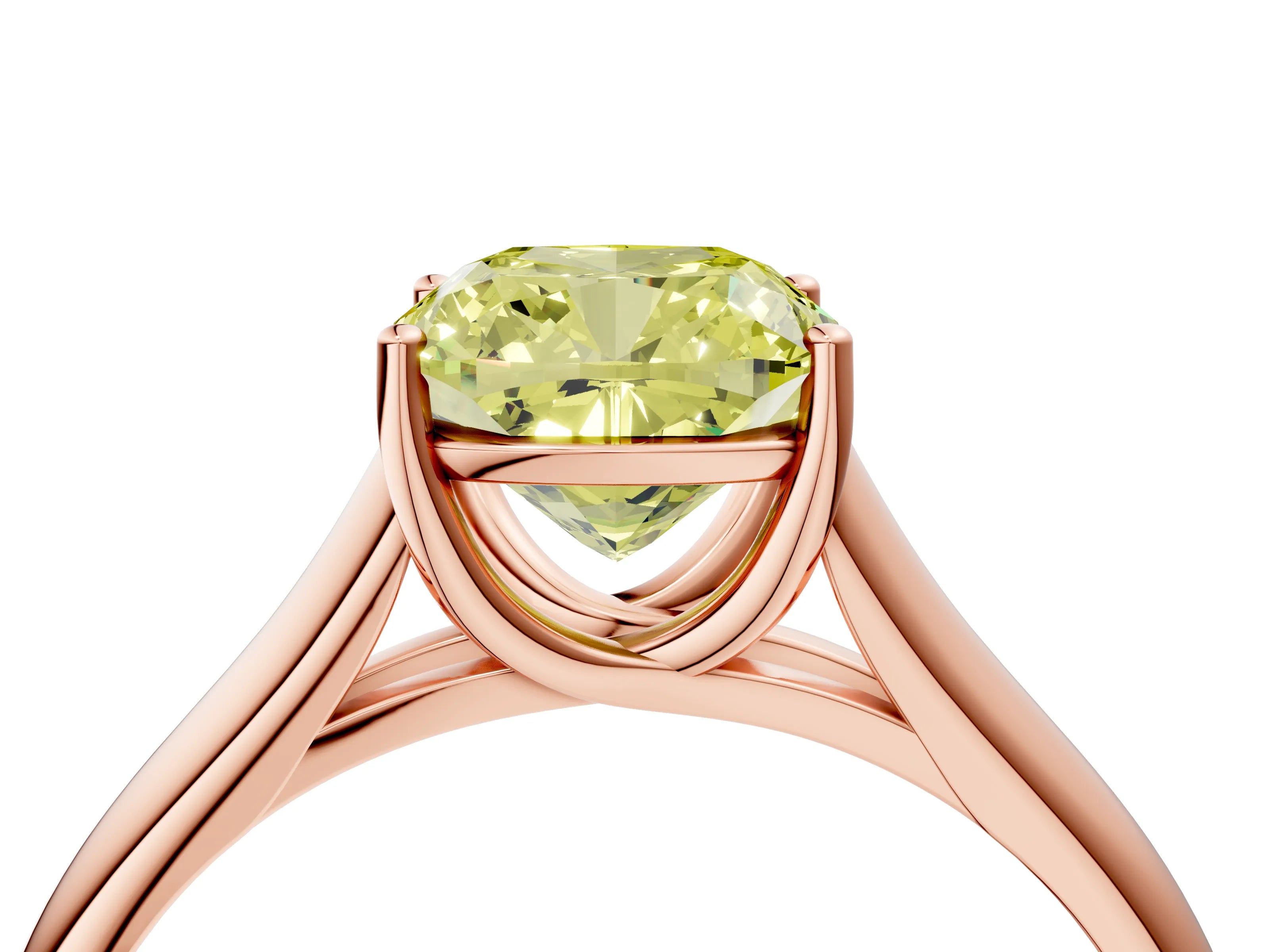 Rose gold Fancy Yellow Cushion Cut Solitaire Engagement Ring with Tapered Band and Four-Prong Setting_7