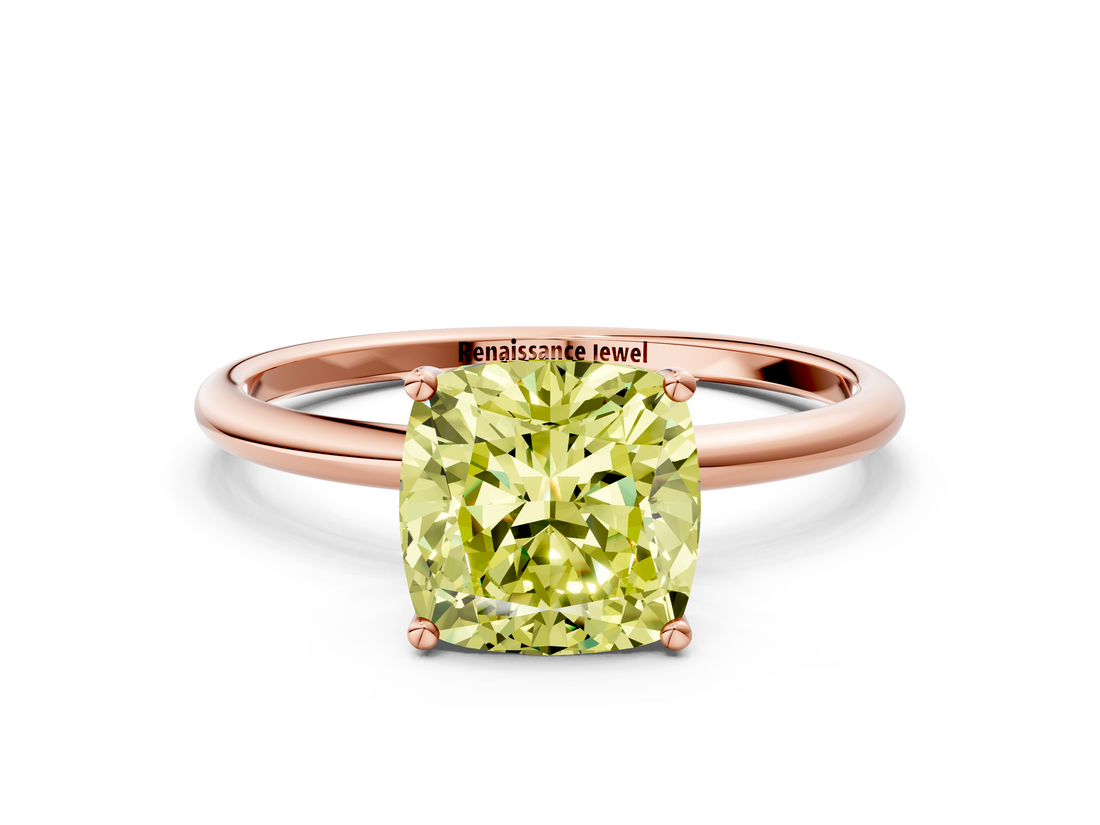 Rose gold Fancy Yellow Cushion  Cut Solitaire Engagement Ring with Thin Band and Four-Prong Setting_3