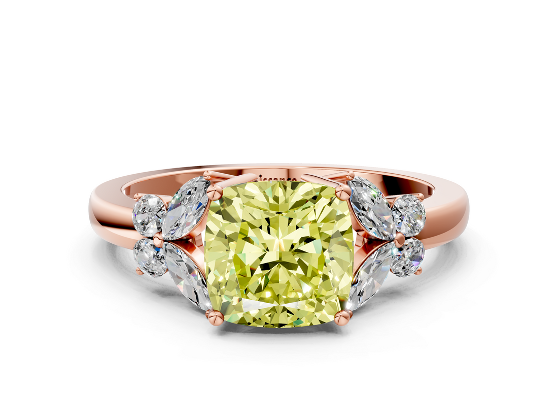 Rose gold Fancy Yellow Cushion  Cut Solitaire Floral Diamond Ring with Four-Prong Setting_37