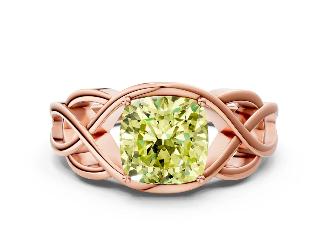 Rose gold Fancy Yellow Cushion Cut Solitaire Intertwined Band Prong Setting Ring