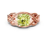 Rose gold Fancy Yellow Cushion Cut Solitaire Intertwined Band Prong Setting Ring