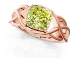 Rose gold Fancy Yellow Cushion Cut Solitaire Intertwined Band Prong Setting Ring_1