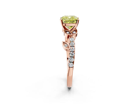 Rose gold Fancy Yellow Cushion Cut Solitaire Leaf-Inspired Diamond Ring with Pavé Band and Four-Prong Setting_2
