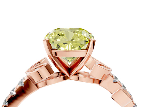 Rose gold Fancy Yellow Cushion Cut Solitaire Leaf-Inspired Diamond Ring with Pavé Band and Four-Prong Setting_4