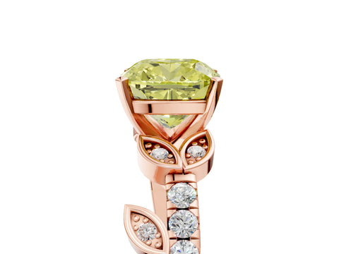 Rose gold Fancy Yellow Cushion Cut Solitaire Leaf-Inspired Diamond Ring with Pavé Band and Four-Prong Setting_5