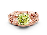 Rose gold Fancy Yellow Cushion Cut Solitaire Leaf-Inspired Engagement Ring with Prong Setting_12