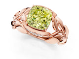 Rose gold Fancy Yellow Cushion Cut Solitaire Leaf-Inspired Engagement Ring with Prong Setting_13