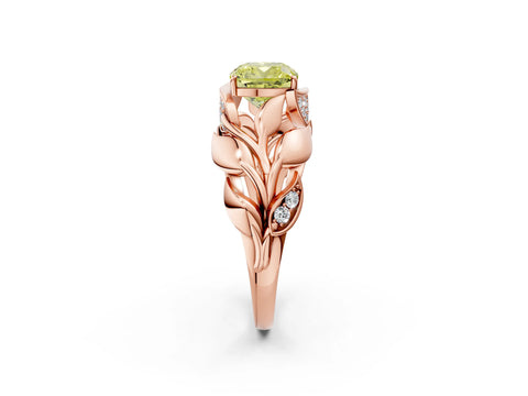 Rose gold Fancy Yellow Cushion Cut Solitaire Leaf-Inspired Engagement Ring with Prong Setting_2