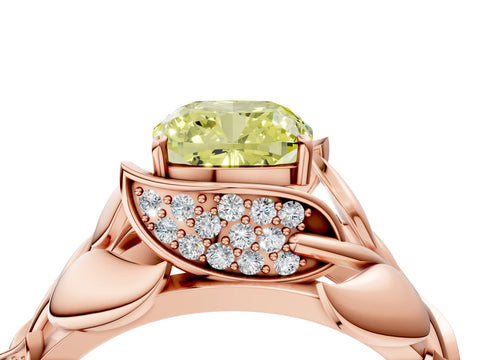Rose gold Fancy Yellow Cushion Cut Solitaire Leaf-Inspired Engagement Ring with Prong Setting_4