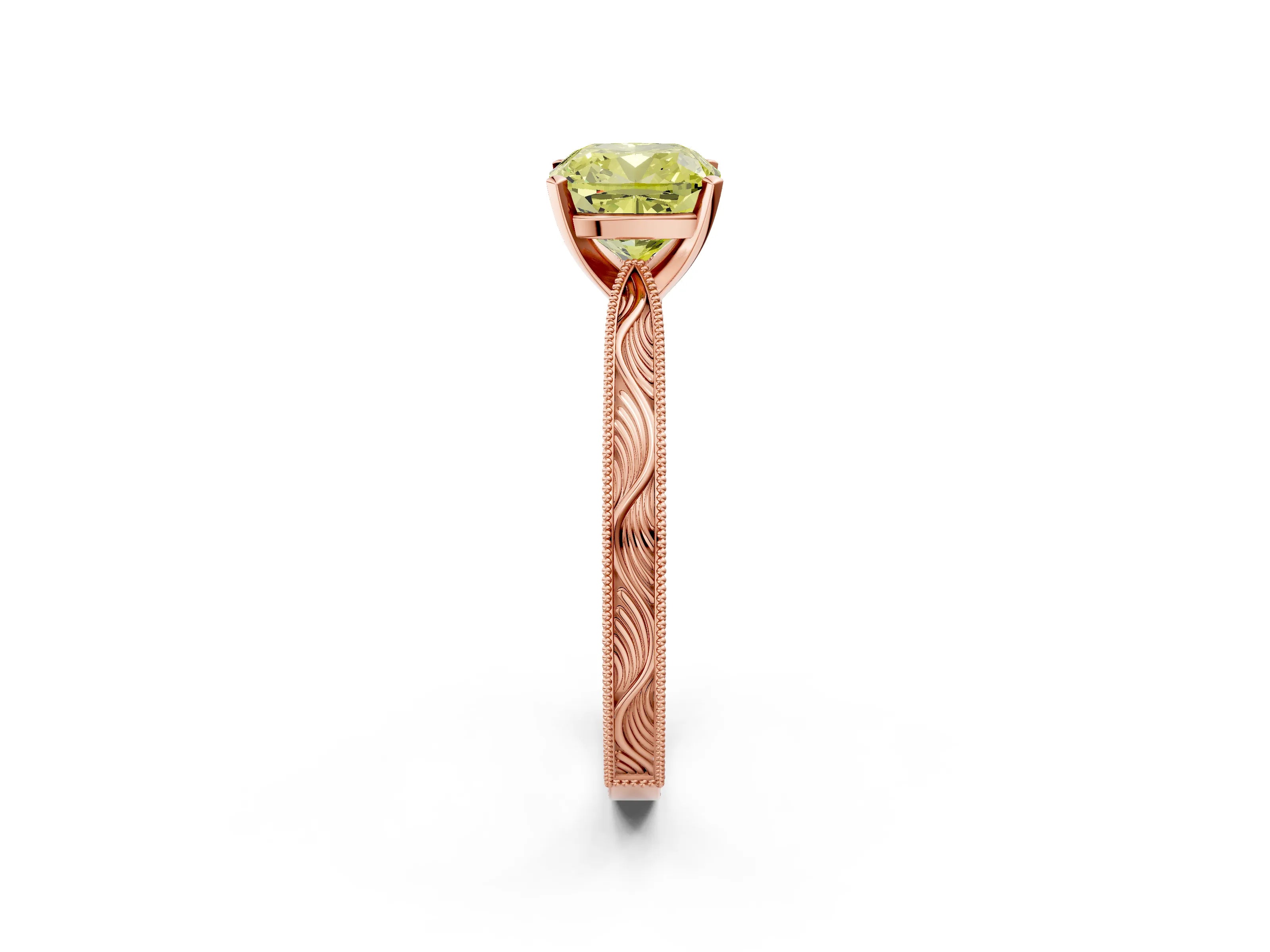 Rose gold Fancy Yellow Cushion Cut Solitaire Milgrain Engraved Band with Four-Prong Setting_2
