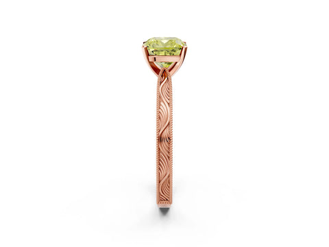 Rose gold Fancy Yellow Cushion Cut Solitaire Milgrain Engraved Band with Four-Prong Setting_2