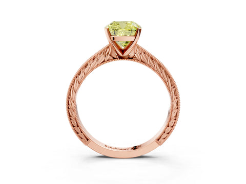 Rose gold Fancy Yellow Cushion Cut Solitaire Milgrain Engraved Band with Four-Prong Setting_3