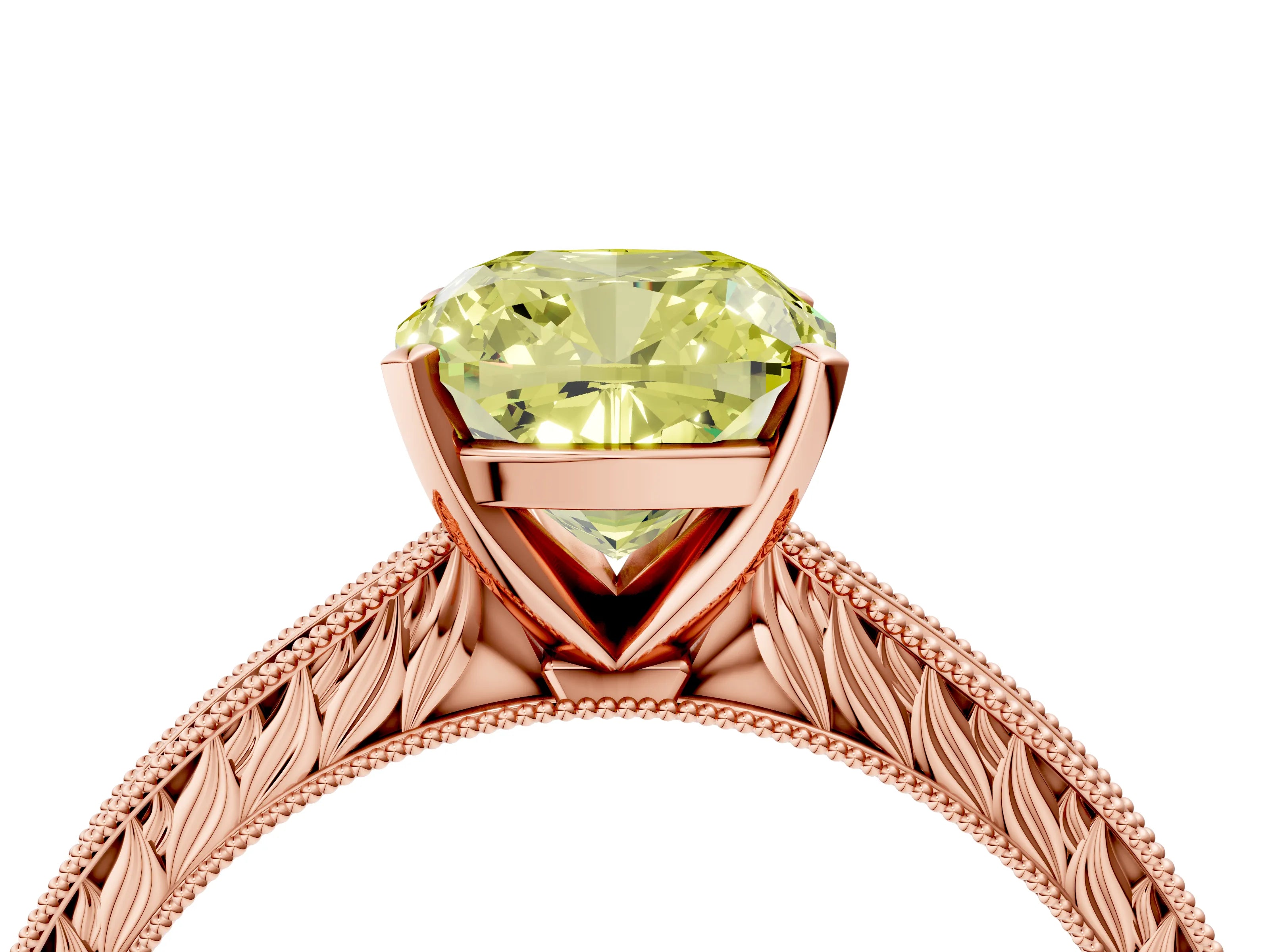 Rose gold Fancy Yellow Cushion Cut Solitaire Milgrain Engraved Band with Four-Prong Setting_4