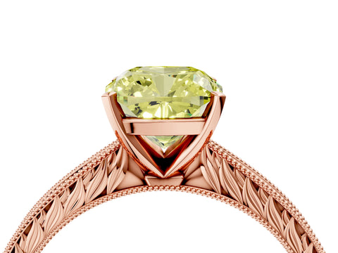 Rose gold Fancy Yellow Cushion Cut Solitaire Milgrain Engraved Band with Four-Prong Setting_4