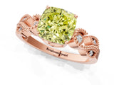 Rose gold Fancy Yellow Cushion Cut Solitaire Milgrain Leaf Band with Prong Setting_1