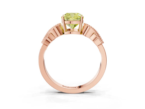 Rose gold Fancy Yellow Cushion Cut Solitaire Milgrain Leaf Band with Prong Setting_3