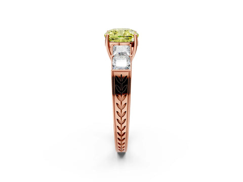 Rose gold Fancy Yellow Cushion Cut Solitaire Princess Side Stone Engraved Band Prong Setting Ring_2