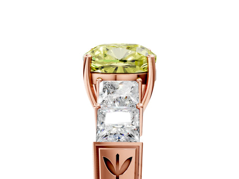 Rose gold Fancy Yellow Cushion Cut Solitaire Princess Side Stone Engraved Band Prong Setting Ring_5