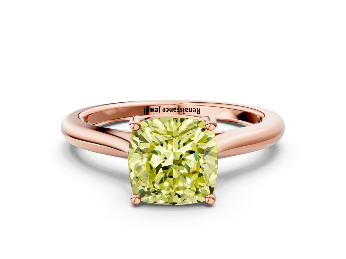 Rose gold Fancy Yellow Cushion  Cut Solitaire Ring with Cathedral Band and Four-Prong Setting_57
