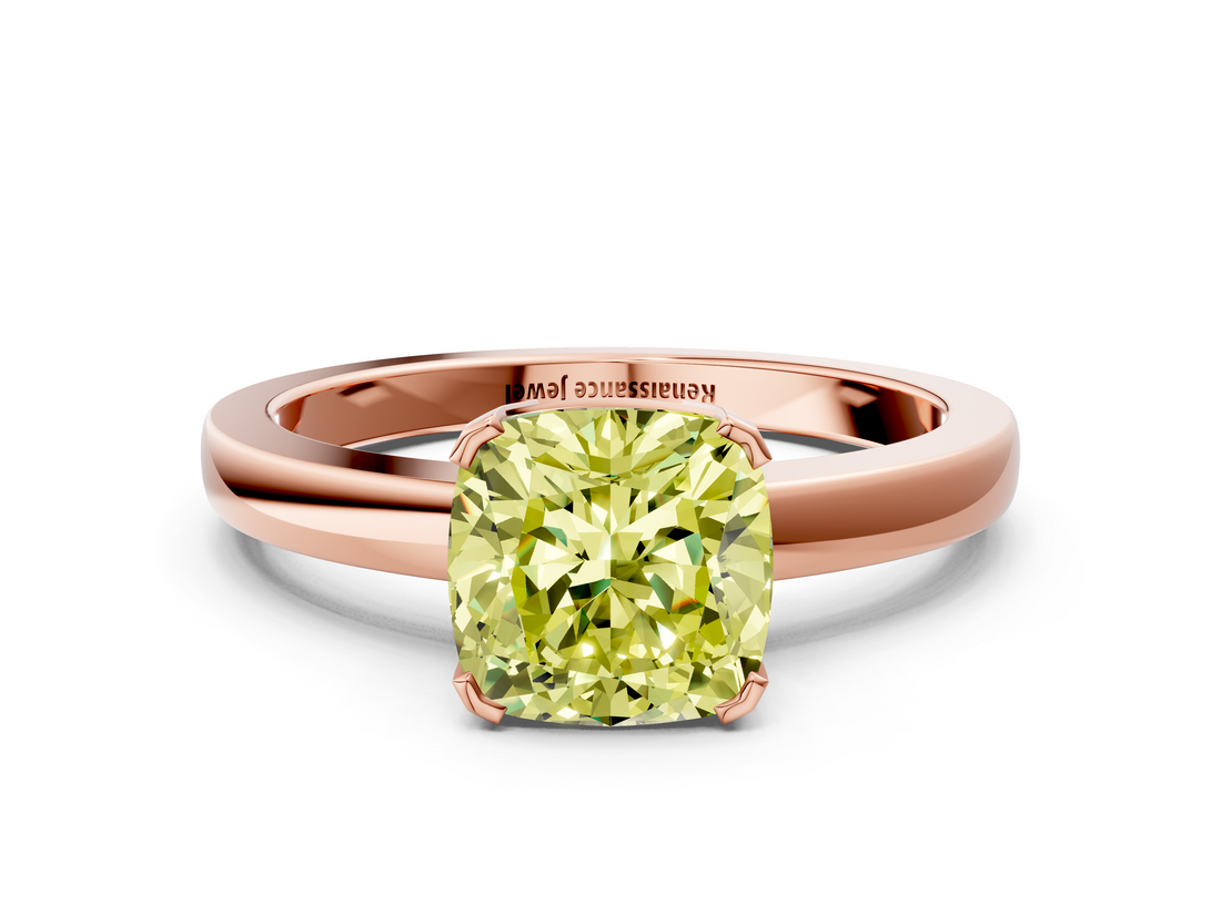 Rose gold Fancy Yellow Cushion  Cut Solitaire Ring with Four-Prong Setting and Classic Band_45