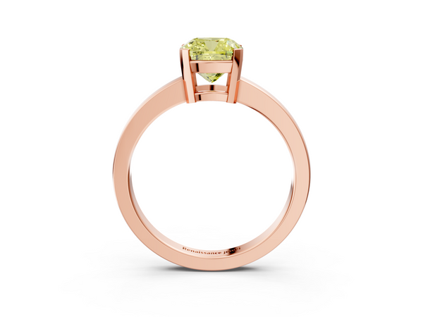 Rose gold Fancy Yellow Cushion  Cut Solitaire Ring with Four-Prong Setting and Classic Band