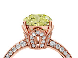 Rose gold Fancy Yellow Cushion Cut Solitaire Split Shank Pave Diamond Engagement Ring with Four-Prong Setting_28