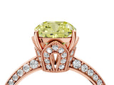 Rose gold Fancy Yellow Cushion Cut Solitaire Split Shank Pave Diamond Engagement Ring with Four-Prong Setting_4