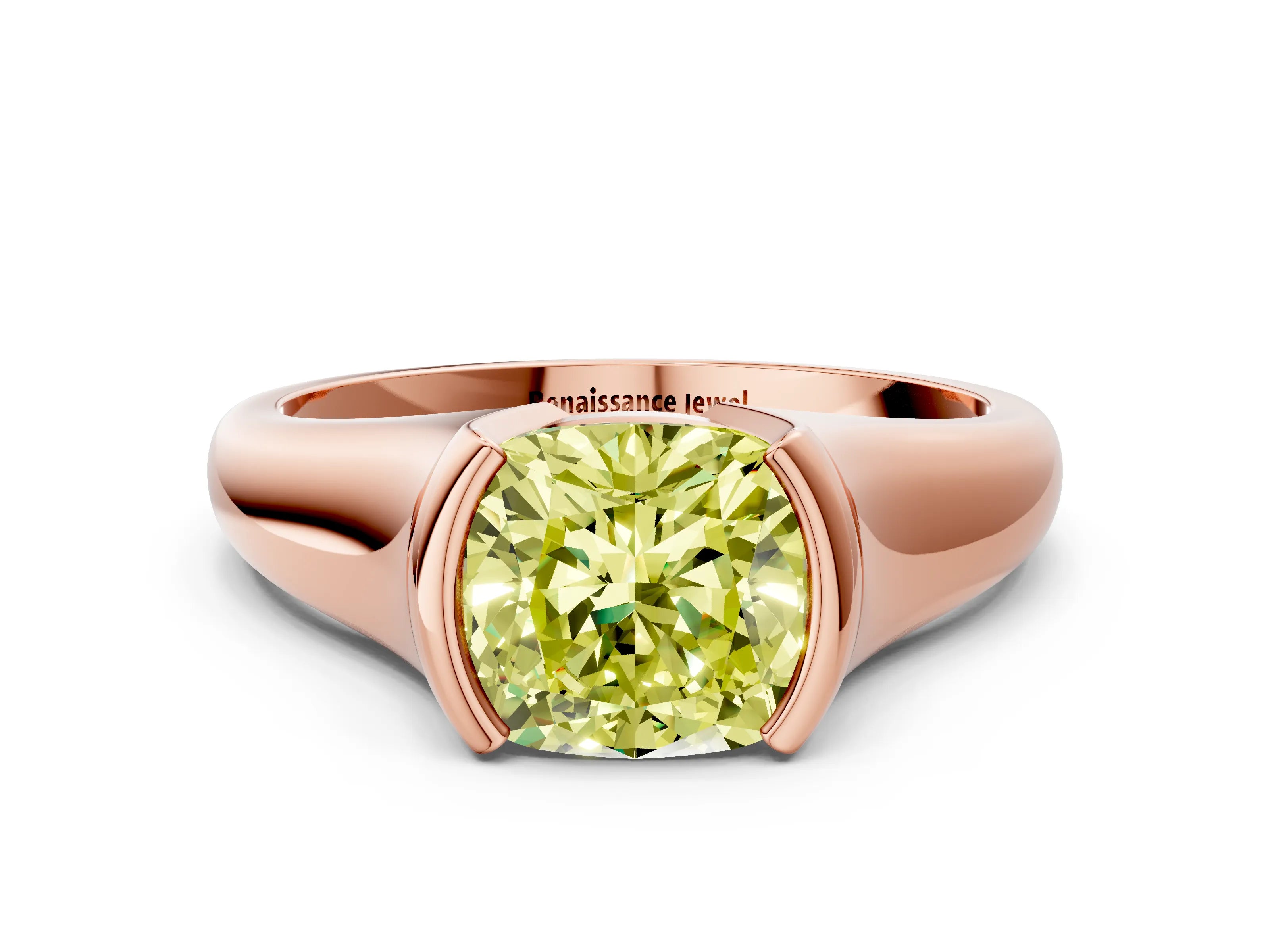 Rose gold Fancy Yellow Cushion Cut Solitaire Tension Set Diamond Ring with Split Shank Band