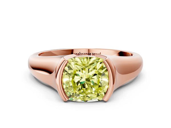 Rose Gold Cushion Cut Tension Style Solitaire Engagement Ring Setting for Fancy Yellow Center