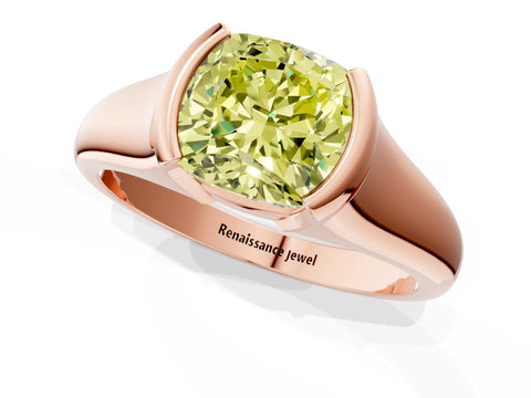Rose gold Fancy Yellow Cushion Cut Solitaire Tension Set Diamond Ring with Split Shank Band_1