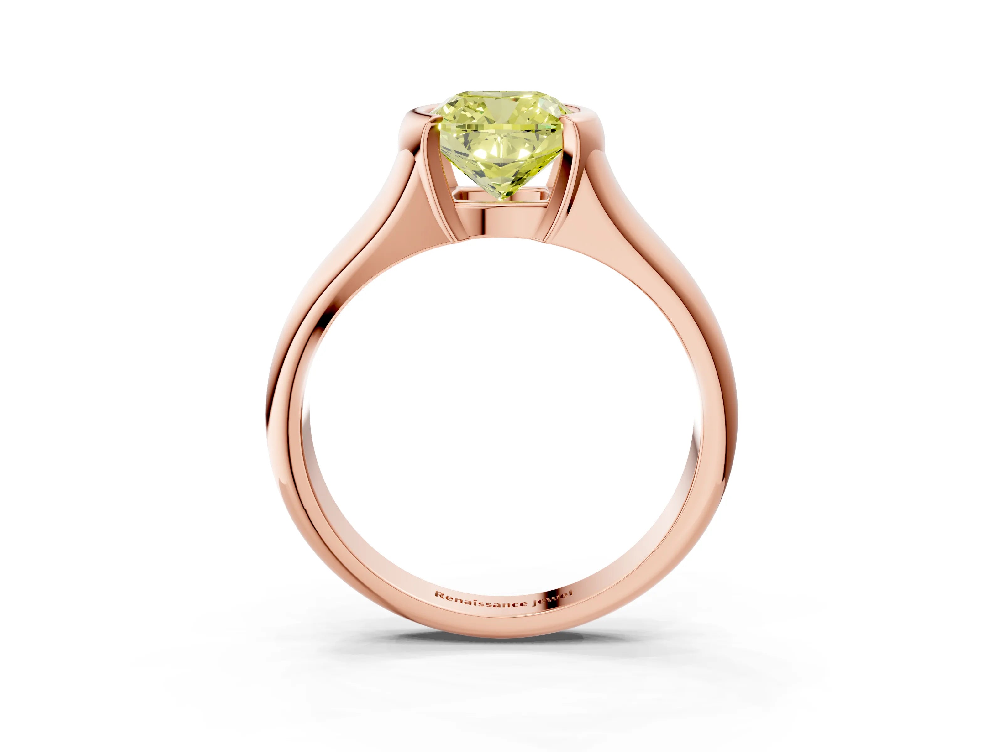 Rose gold Fancy Yellow Cushion Cut Solitaire Tension Set Diamond Ring with Split Shank Band_3