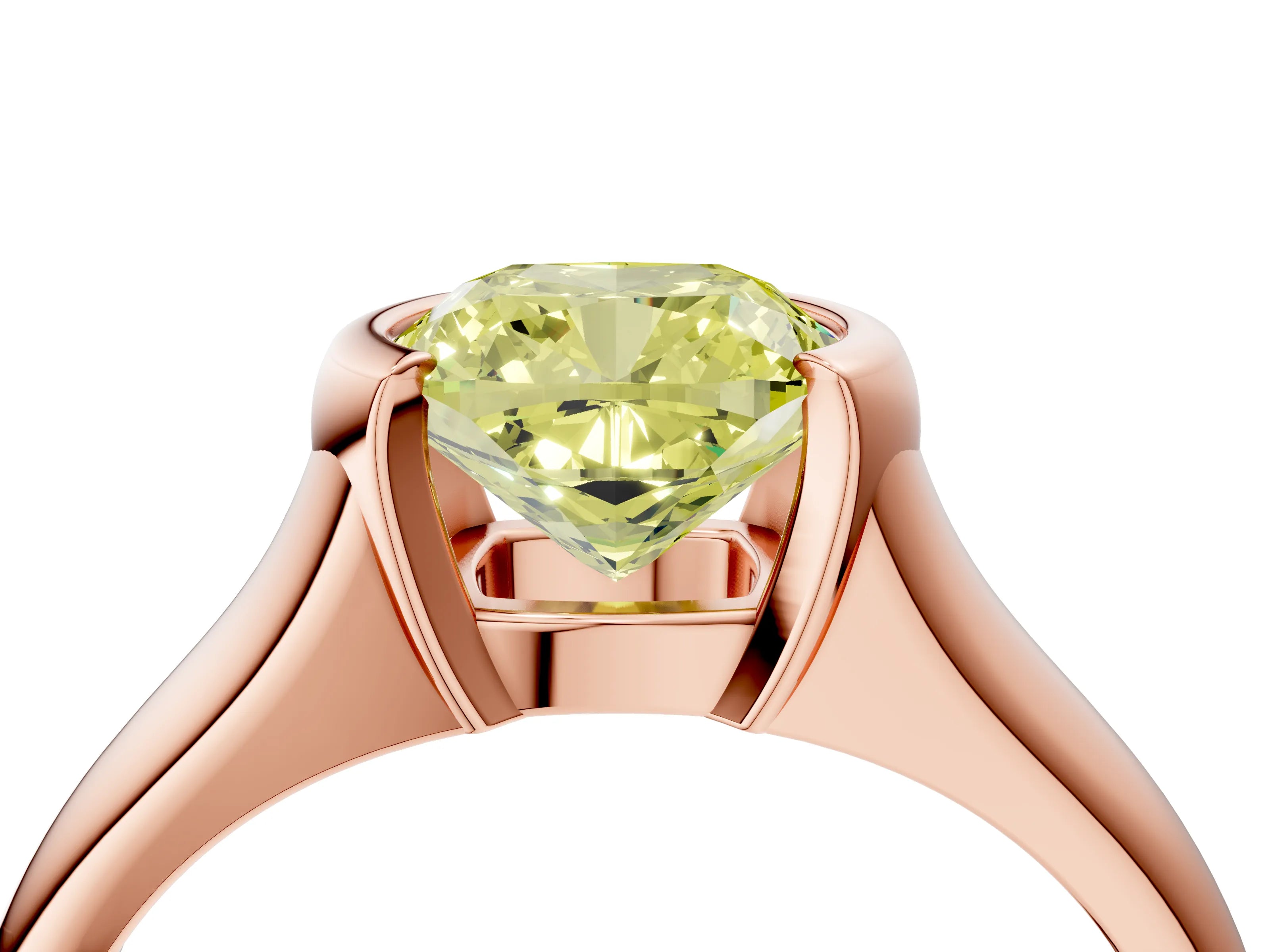 Rose gold Fancy Yellow Cushion Cut Solitaire Tension Set Diamond Ring with Split Shank Band_4