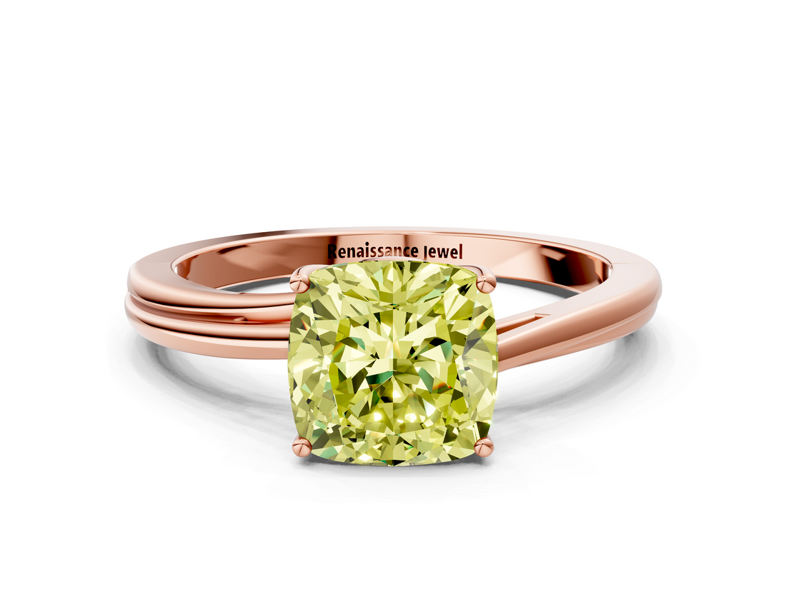 Rose gold Fancy Yellow Cushion  Cut Solitaire Twist Band Ring with Four-Prong Setting_20