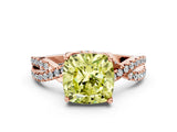 Rose gold Fancy Yellow Cushion Cut Solitaire Twist Pave Diamond Engagement Ring with Prong Setting