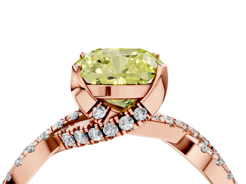 Rose gold Fancy Yellow Cushion Cut Solitaire Twist Pave Diamond Engagement Ring with Prong Setting_28