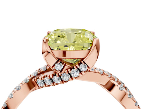 Rose gold Fancy Yellow Cushion Cut Solitaire Twist Pave Diamond Engagement Ring with Prong Setting_4