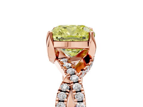 Rose gold Fancy Yellow Cushion Cut Solitaire Twist Pave Diamond Engagement Ring with Prong Setting_5