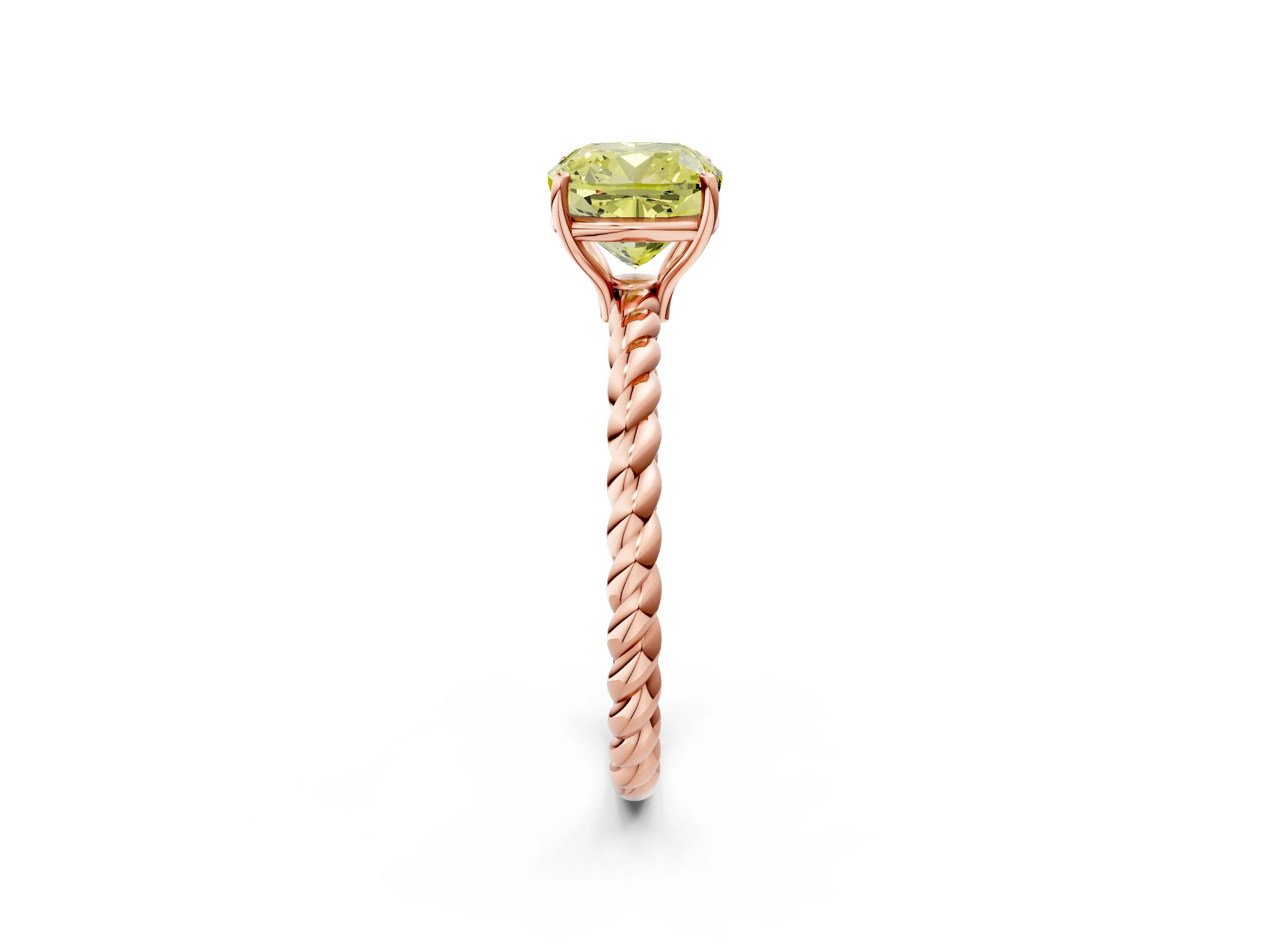 Rose gold Fancy Yellow Cushion Cut Solitaire Twisted Band 4-Prong Ring_2