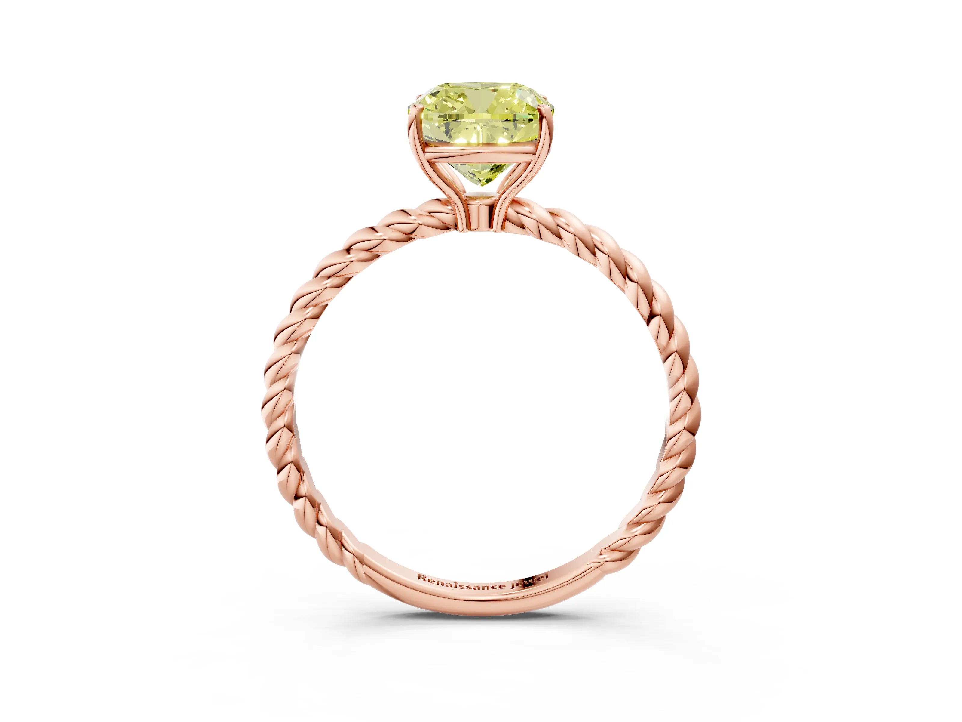 Rose gold Fancy Yellow Cushion Cut Solitaire Twisted Band 4-Prong Ring_3