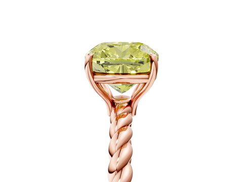 Rose gold Fancy Yellow Cushion Cut Solitaire Twisted Band 4-Prong Ring_5