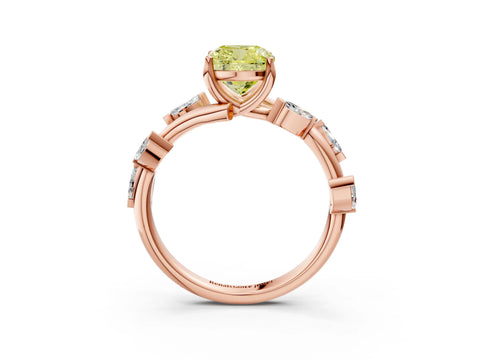 Rose gold Fancy Yellow Cushion Cut Solitaire Twisted Band Marquise Accent Prong Setting Ring_3