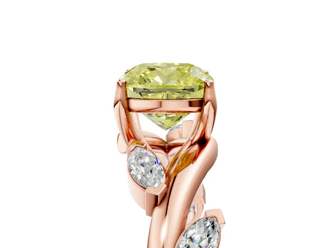 Rose gold Fancy Yellow Cushion Cut Solitaire Twisted Band Marquise Accent Prong Setting Ring_5