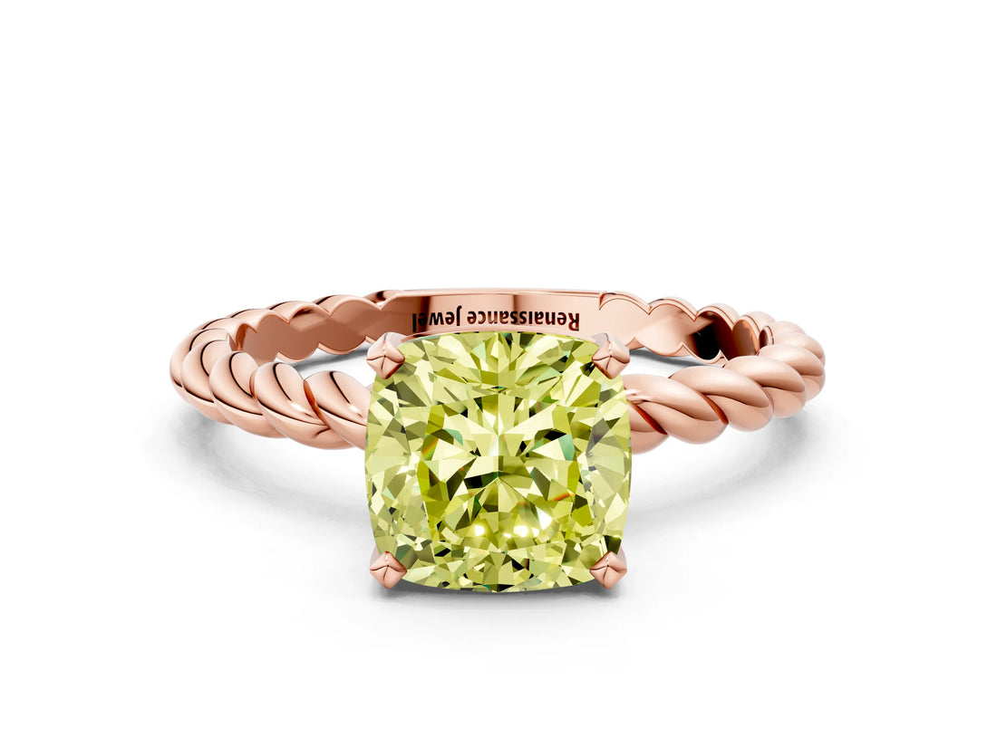 Rose gold Fancy Yellow Cushion  Cut Solitaire Twisted Band with Four-Prong Setting_100