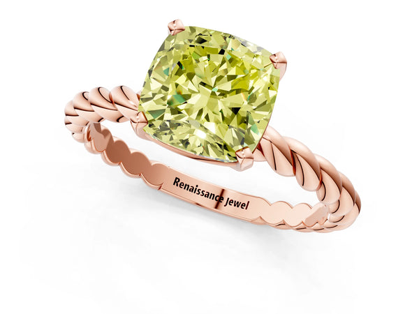 Rose gold Fancy Yellow Cushion  Cut Solitaire Twisted Band with Four-Prong Setting