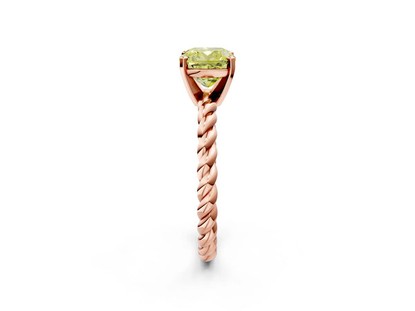 Rose gold Fancy Yellow Cushion  Cut Solitaire Twisted Band with Four-Prong Setting