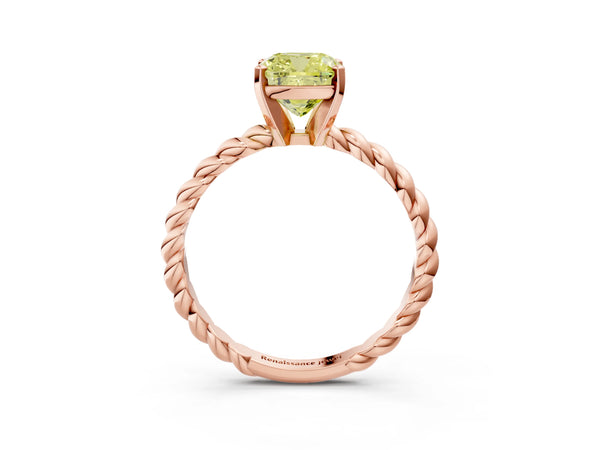 Rose gold Fancy Yellow Cushion  Cut Solitaire Twisted Band with Four-Prong Setting