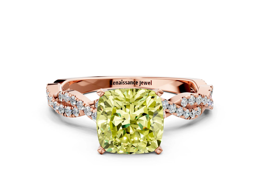Rose gold Fancy Yellow Cushion Cut Solitaire Twisted Pave Band with Four-Prong Setting_3