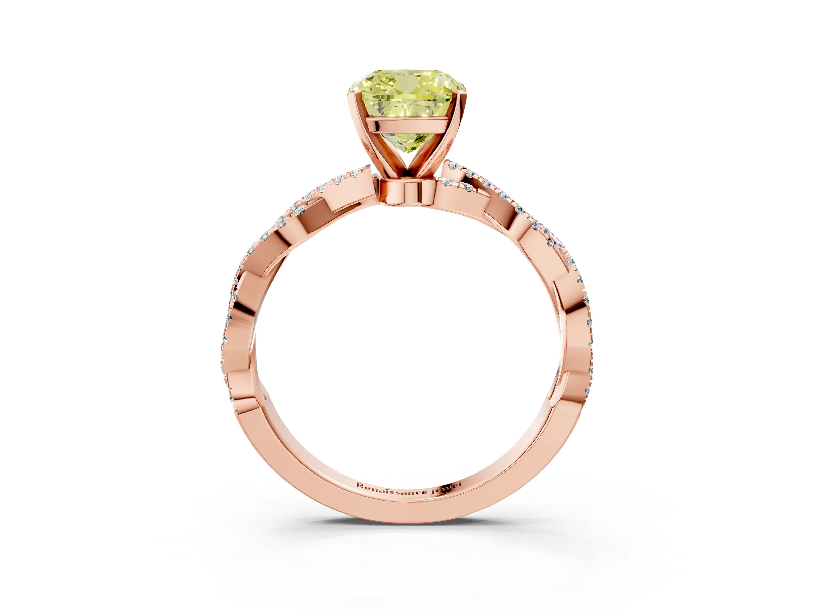 Rose gold Fancy Yellow Cushion Cut Solitaire Twisted Pave Band with Four-Prong Setting_6