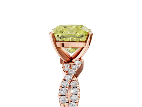 Rose gold Fancy Yellow Cushion Cut Solitaire Twisted Pave Band with Four-Prong Setting_8